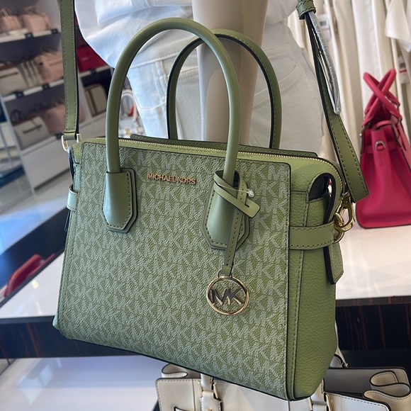 Michael Kors Mercer Small Top Zip Belted Satchel Crossbody Handbag Bag Shoulder - Picture 16 of 16